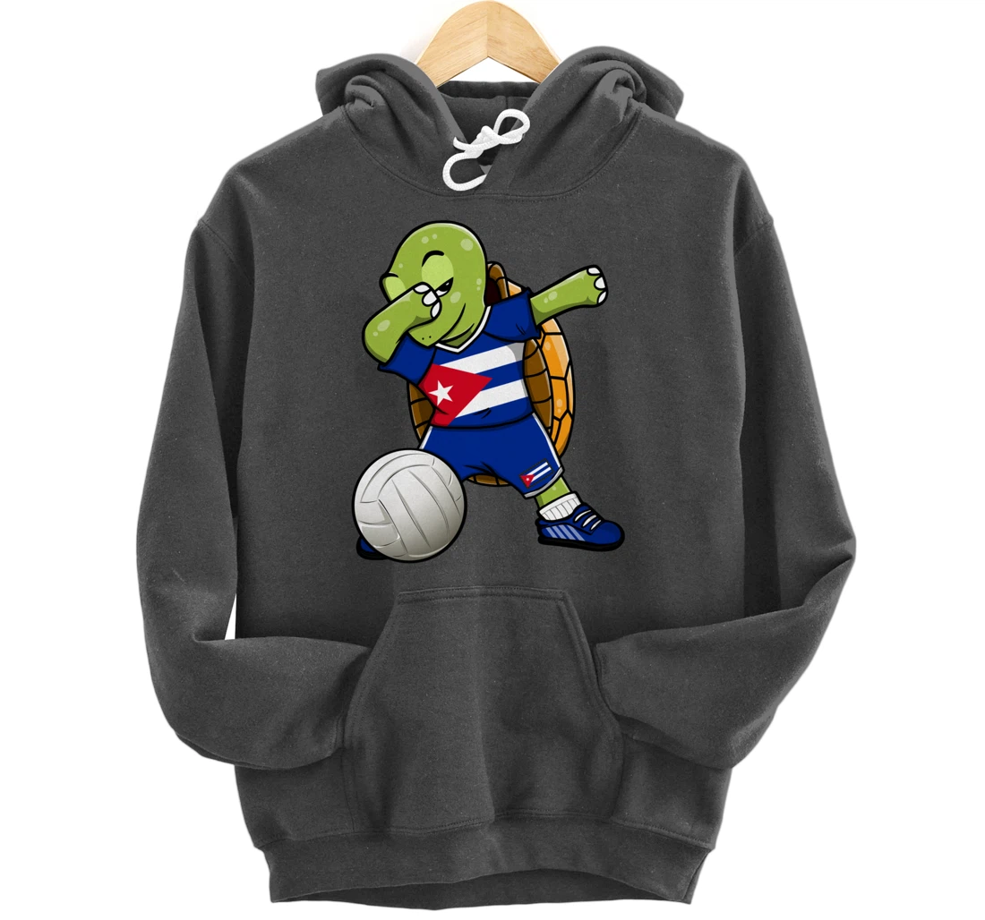 Dabbing Turtle Cuba Volleyball Fans Jersey Cuban Flag Pullover Hoodie