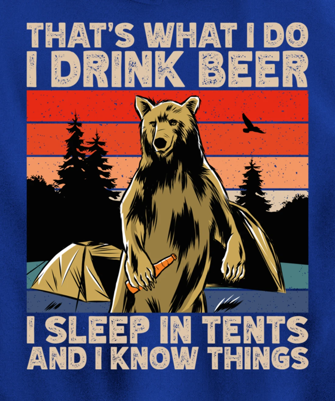 Beer Drinking Bear in front of tents, I Know Things Camping Pullover Hoodie