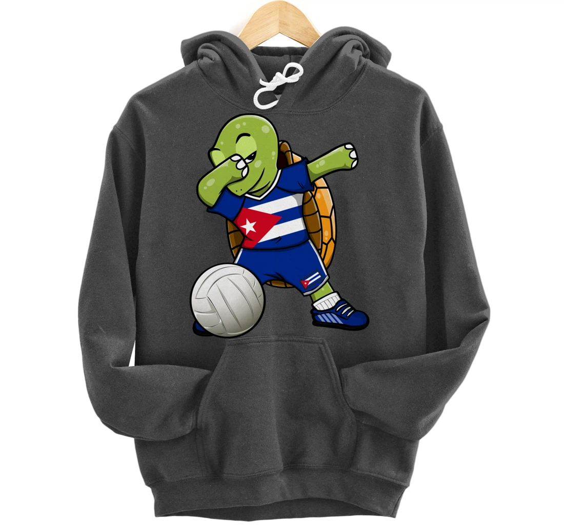 Dabbing Turtle Cuba Volleyball Fans Jersey Cuban Flag Pullover Hoodie