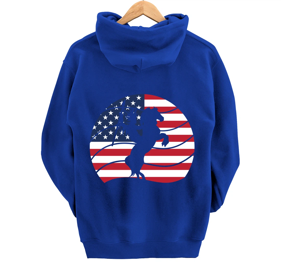 Patriotic Indigenous Horseback Rider US Flag Native American Pullover Hoodie