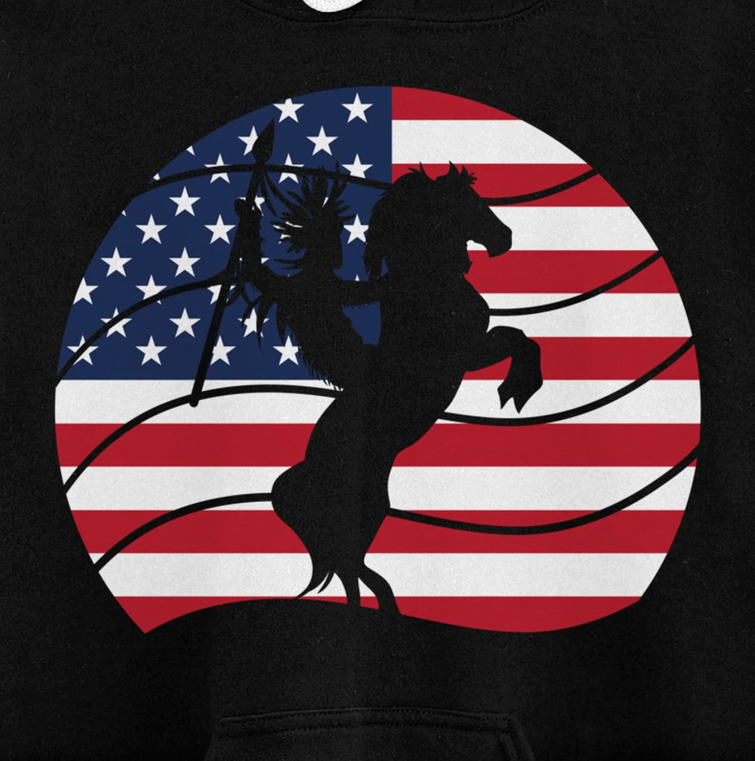 Patriotic Indigenous Horseback Rider US Flag Native American Pullover Hoodie
