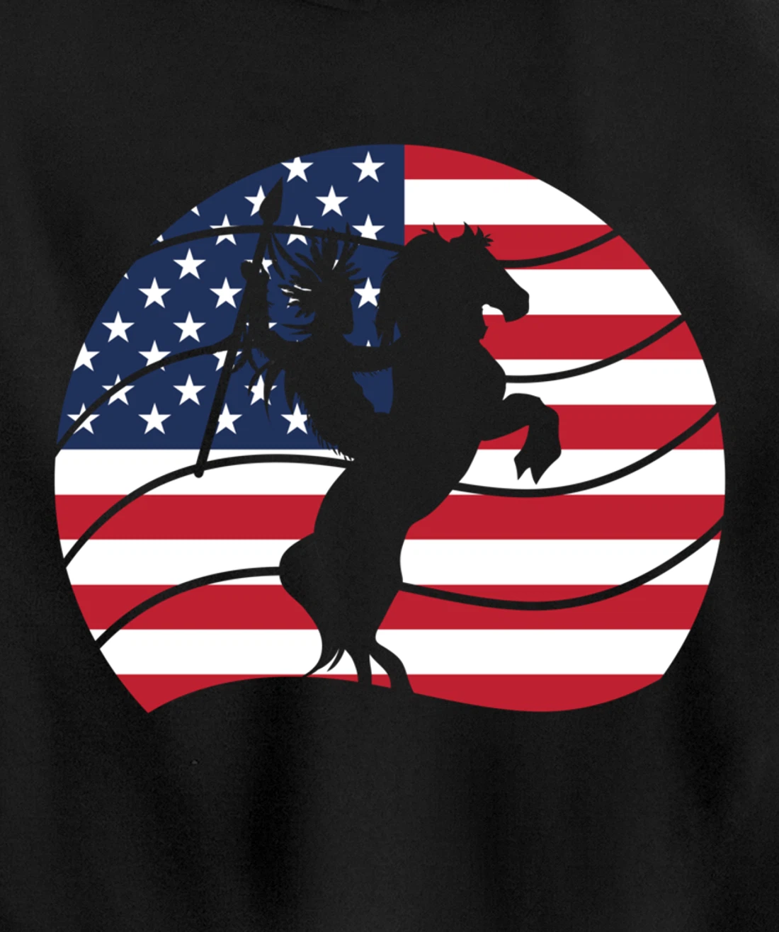 Patriotic Indigenous Horseback Rider US Flag Native American Pullover Hoodie