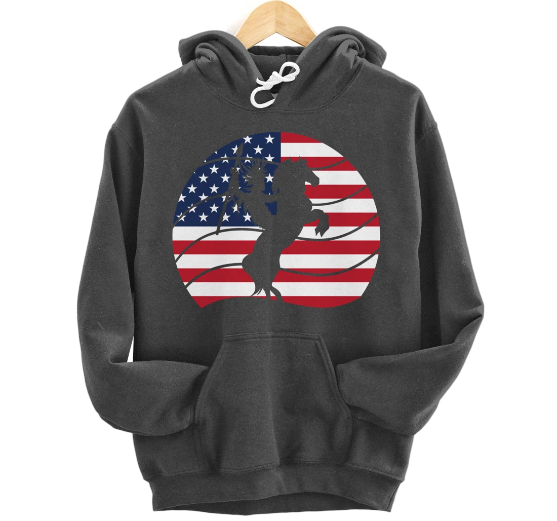 Patriotic Indigenous Horseback Rider US Flag Native American Pullover Hoodie