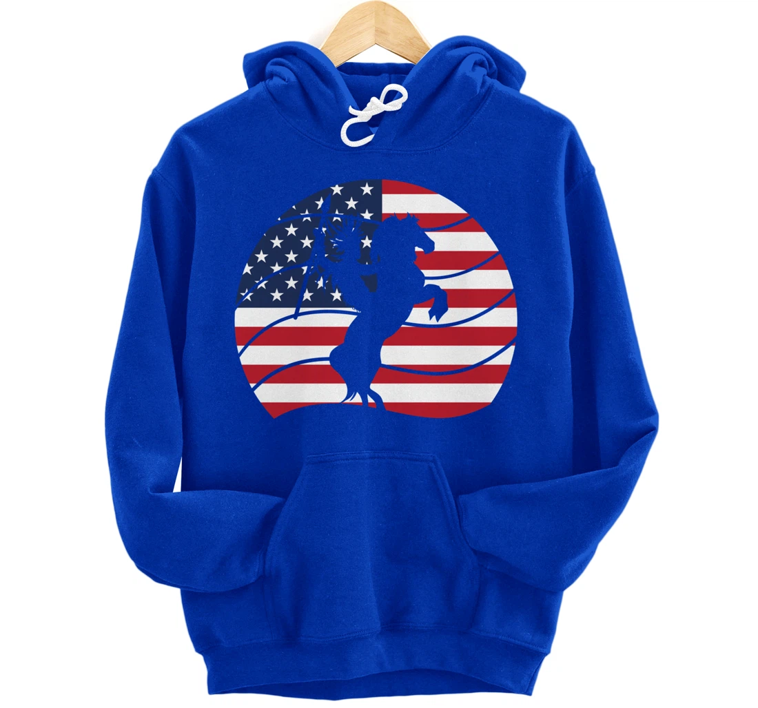 Patriotic Indigenous Horseback Rider US Flag Native American Pullover Hoodie