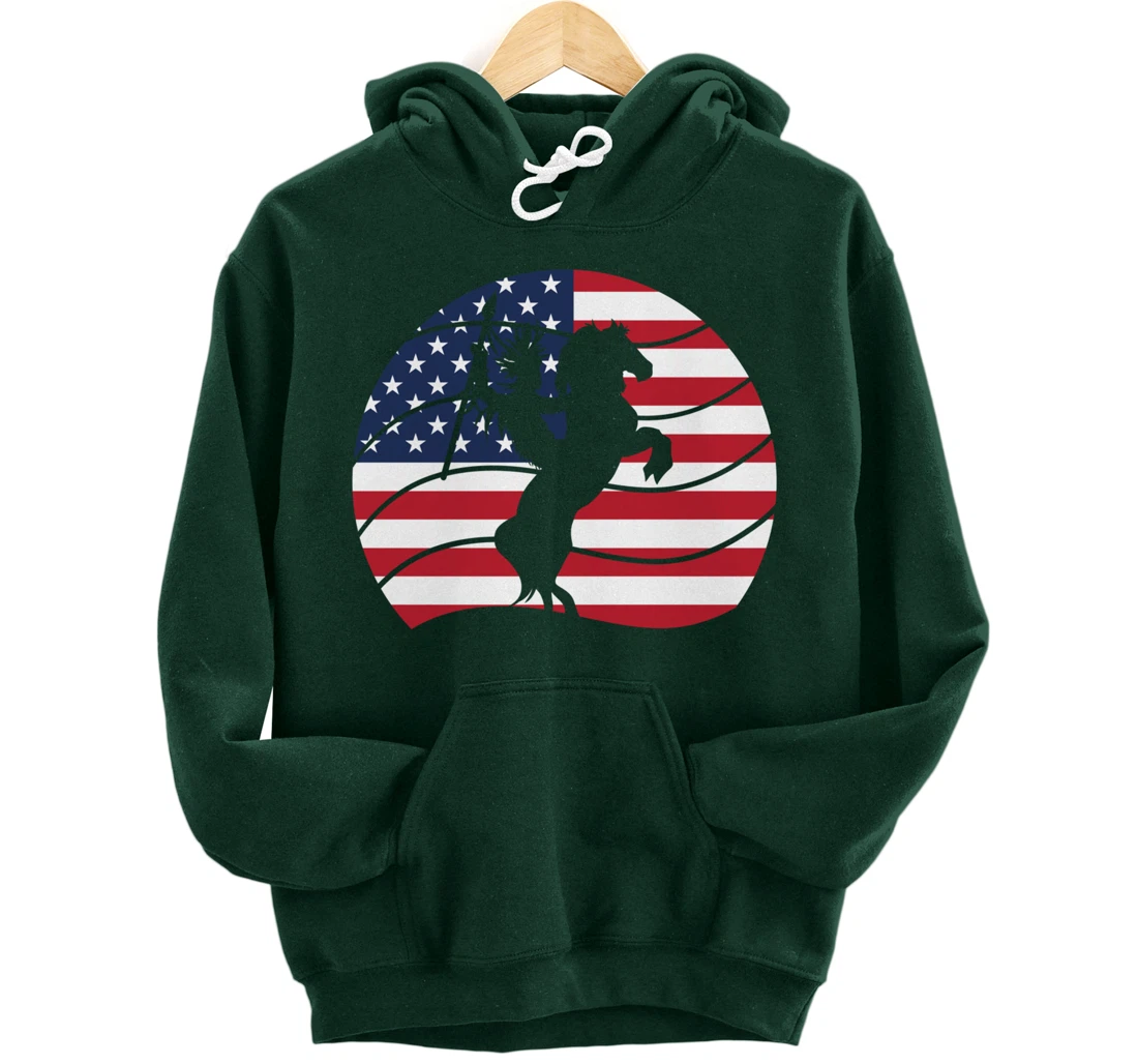 Patriotic Indigenous Horseback Rider US Flag Native American Pullover Hoodie