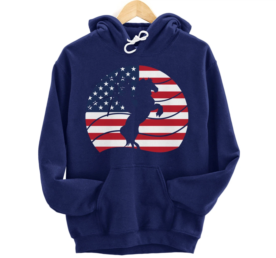 Patriotic Indigenous Horseback Rider US Flag Native American Pullover Hoodie