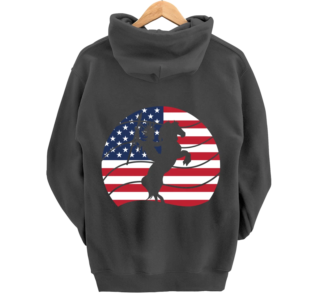 Patriotic Indigenous Horseback Rider US Flag Native American Pullover Hoodie