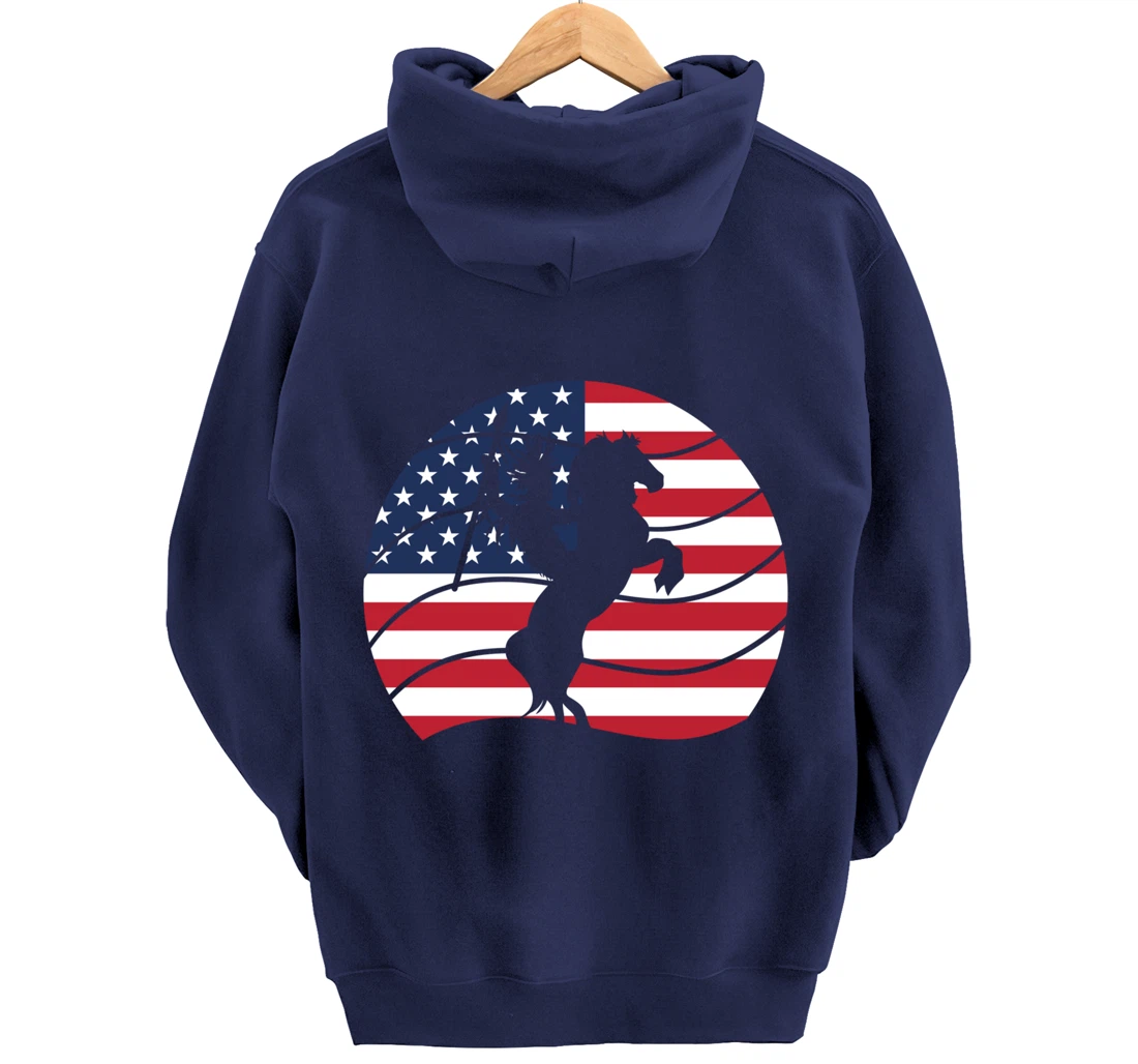 Patriotic Indigenous Horseback Rider US Flag Native American Pullover Hoodie