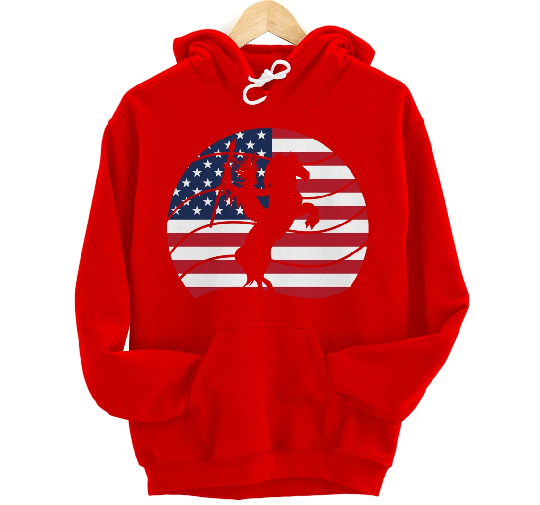 Patriotic Indigenous Horseback Rider US Flag Native American Pullover Hoodie