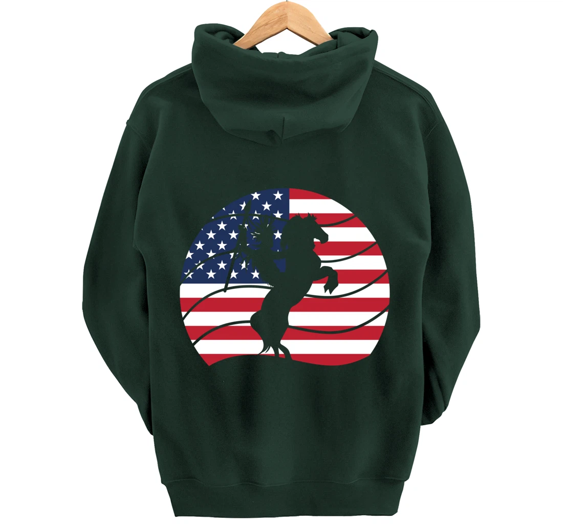 Patriotic Indigenous Horseback Rider US Flag Native American Pullover Hoodie