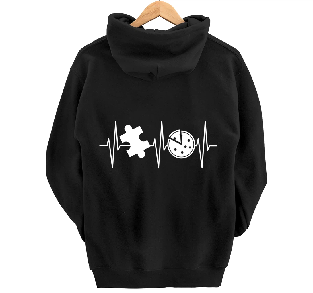 Jigsaw Puzzle Shirt Pizza Lover Heartbeat Funny Puzzle Lover Pullover Hoodie