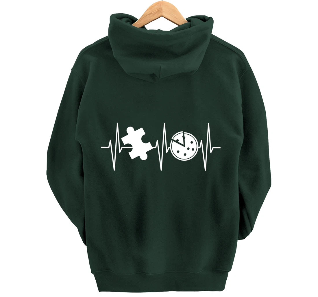 Jigsaw Puzzle Shirt Pizza Lover Heartbeat Funny Puzzle Lover Pullover Hoodie