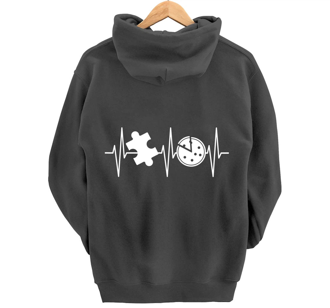 Jigsaw Puzzle Shirt Pizza Lover Heartbeat Funny Puzzle Lover Pullover Hoodie