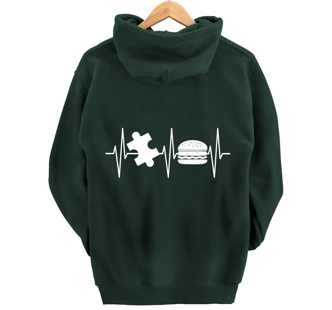 Jigsaw Puzzle Shirt Burger Lover Heartbeat Funny Puzzle Pullover Hoodie