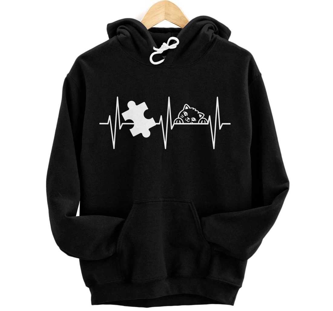 Puzzle Shirt Cat Lover Heartbeat Jigsaw Puzzle Lover Pullover Hoodie