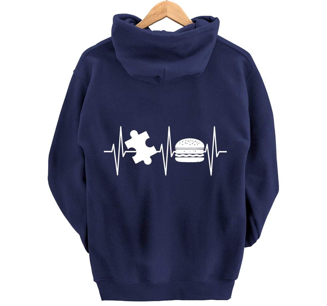 Jigsaw Puzzle Shirt Burger Lover Heartbeat Funny Puzzle Pullover Hoodie