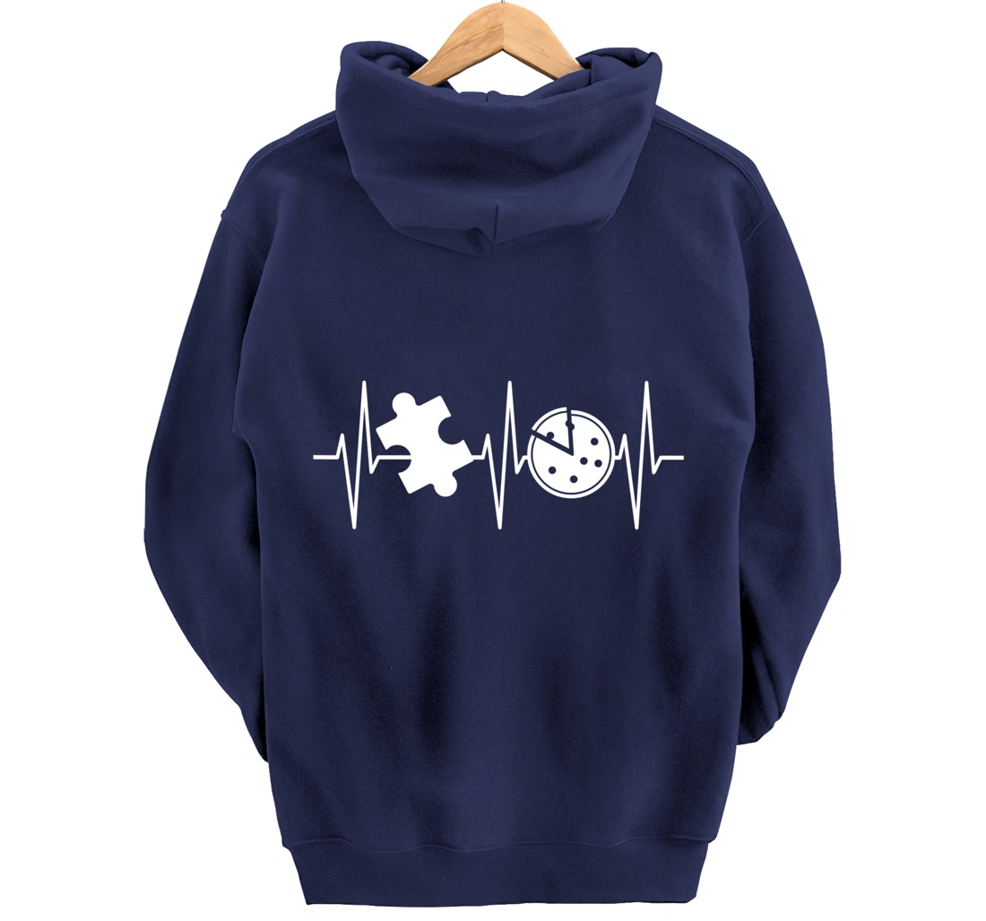Jigsaw Puzzle Shirt Pizza Lover Heartbeat Funny Puzzle Lover Pullover Hoodie