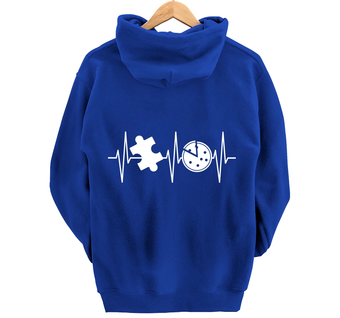 Jigsaw Puzzle Shirt Pizza Lover Heartbeat Funny Puzzle Lover Pullover Hoodie