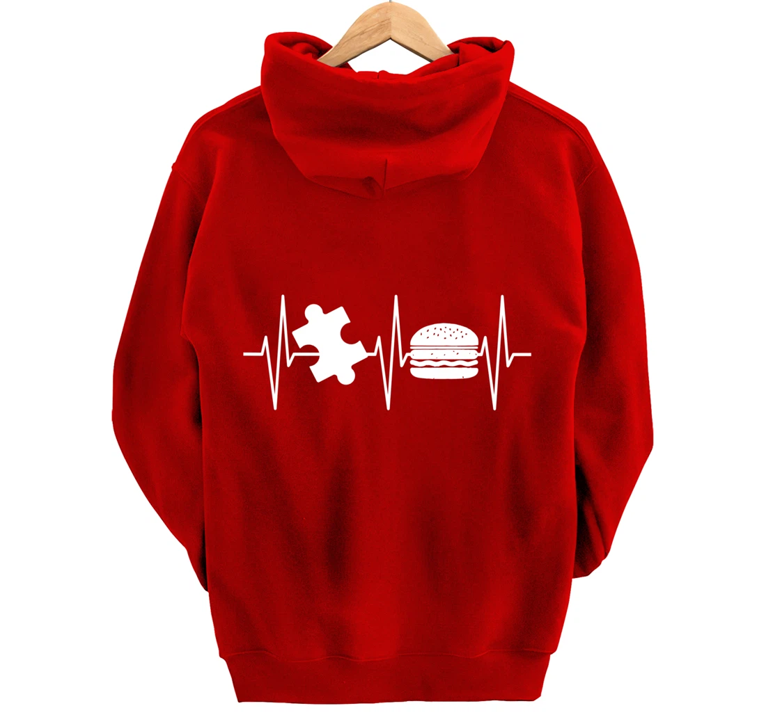 Jigsaw Puzzle Shirt Burger Lover Heartbeat Funny Puzzle Pullover Hoodie