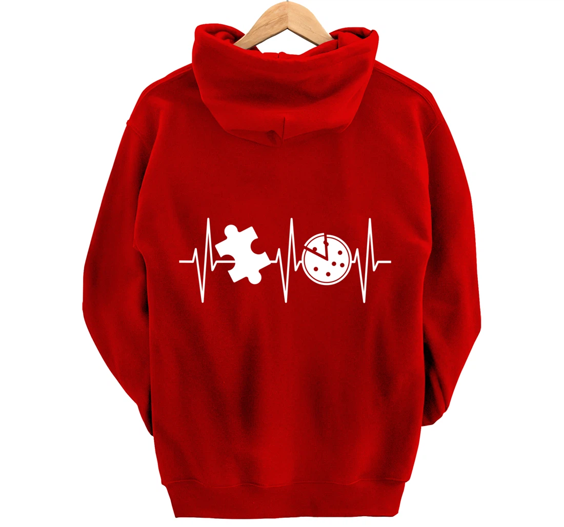 Jigsaw Puzzle Shirt Pizza Lover Heartbeat Funny Puzzle Lover Pullover Hoodie