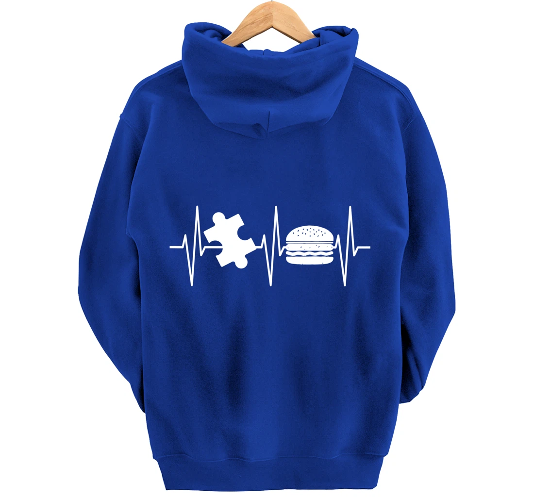 Jigsaw Puzzle Shirt Burger Lover Heartbeat Funny Puzzle Pullover Hoodie