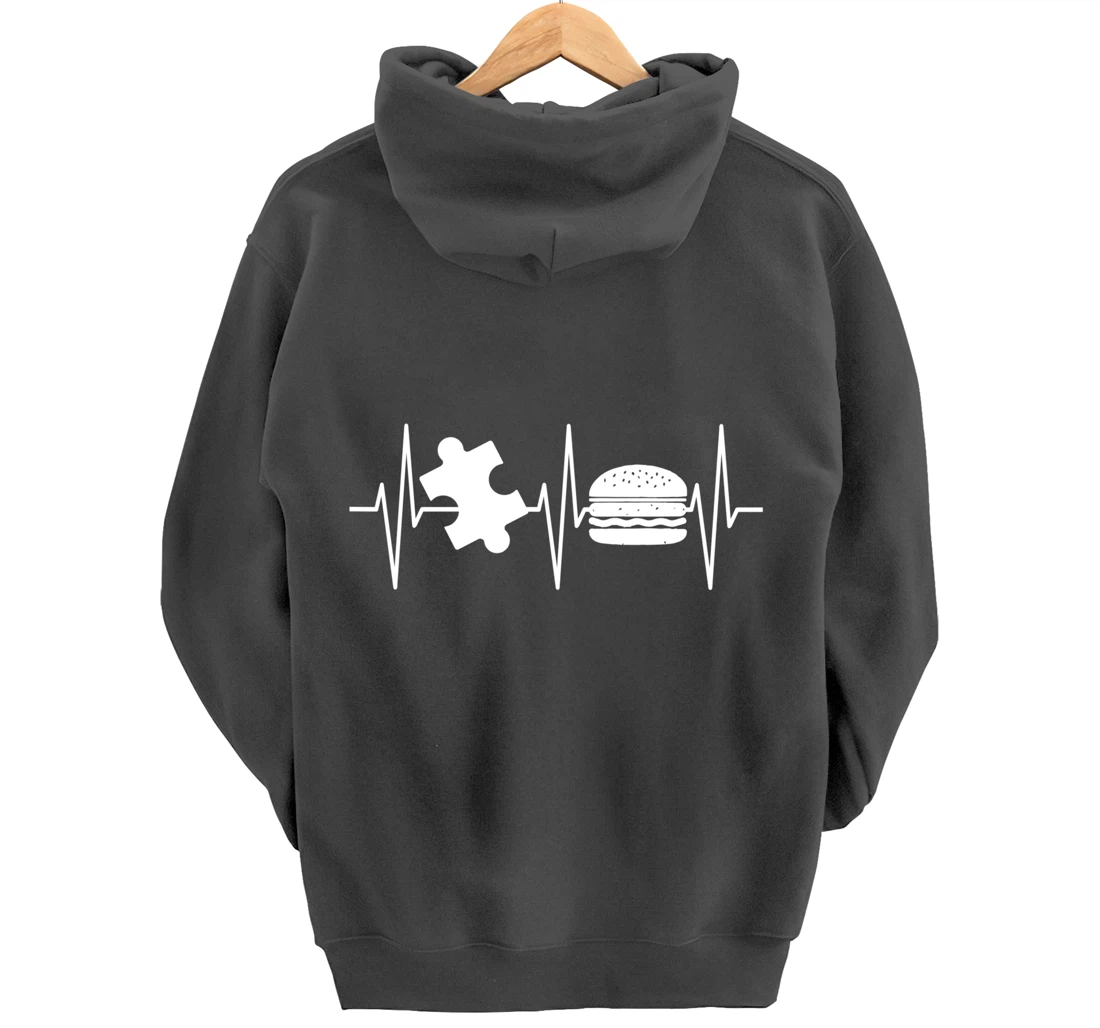 Jigsaw Puzzle Shirt Burger Lover Heartbeat Funny Puzzle Pullover Hoodie
