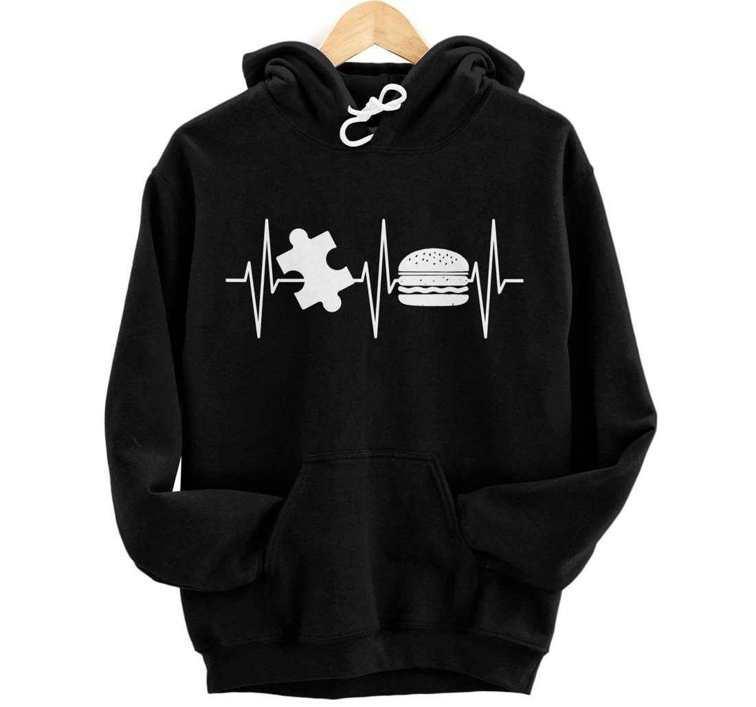 Jigsaw Puzzle Shirt Burger Lover Heartbeat Funny Puzzle Pullover Hoodie