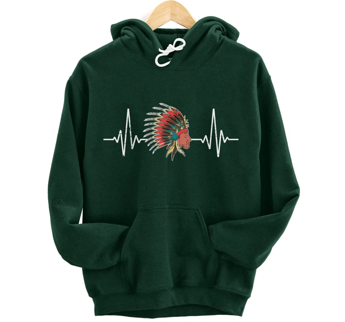 Indian Roots Indigenous Headdress Heartbeat Native American Pullover Hoodie