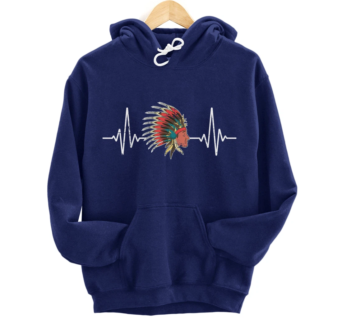 Indian Roots Indigenous Headdress Heartbeat Native American Pullover Hoodie