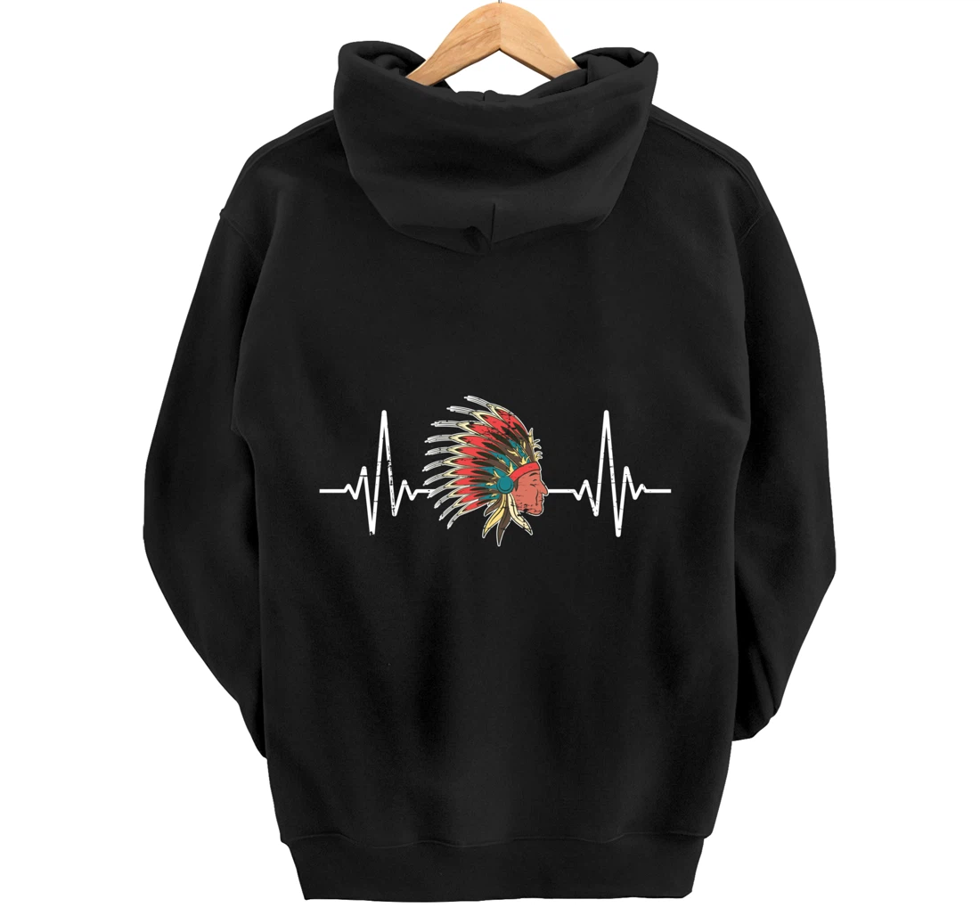 Indian Roots Indigenous Headdress Heartbeat Native American Pullover Hoodie