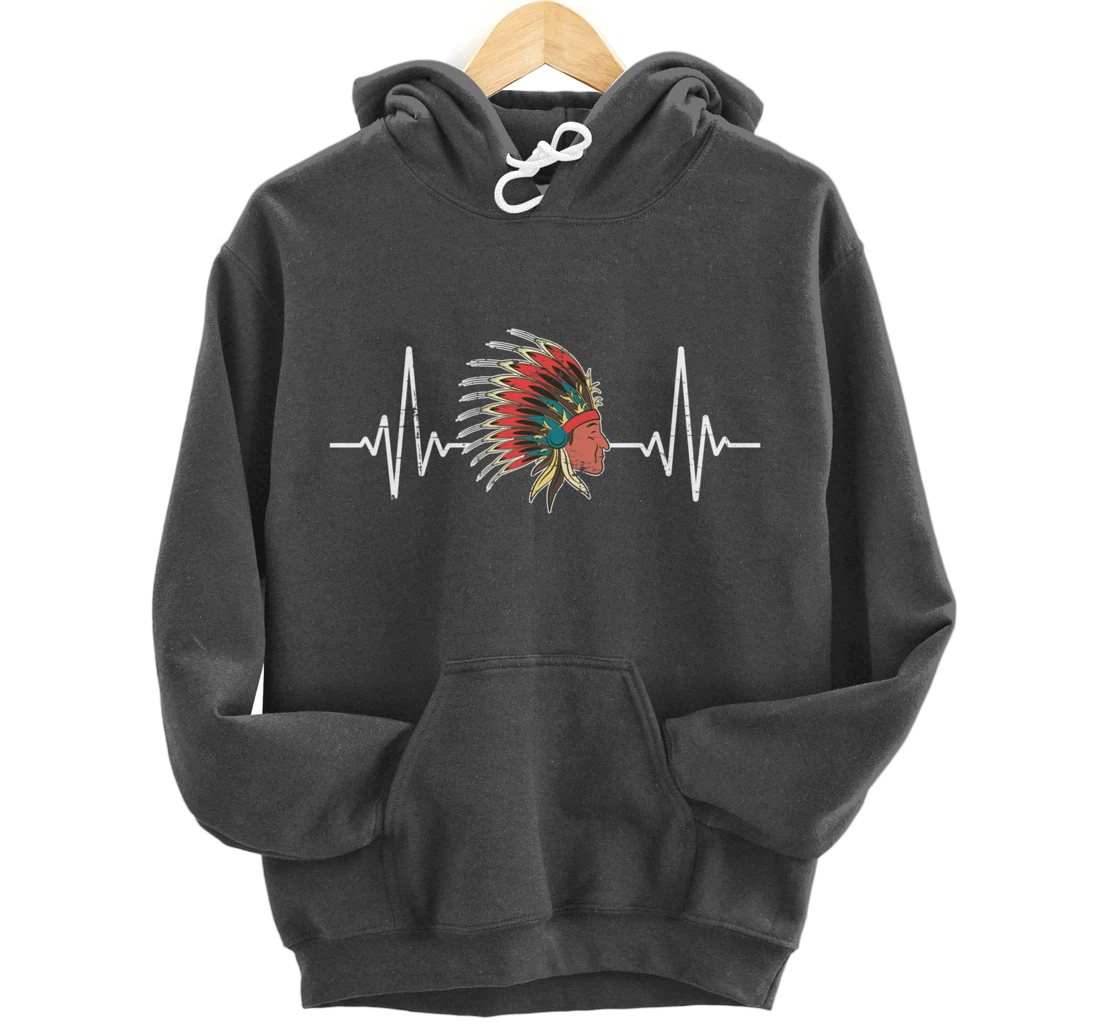 Indian Roots Indigenous Headdress Heartbeat Native American Pullover Hoodie
