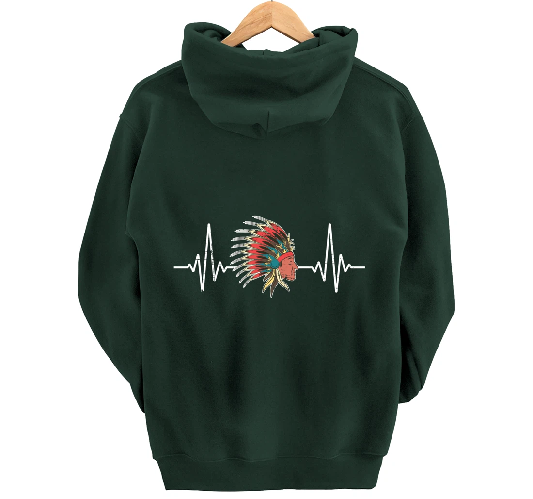 Indian Roots Indigenous Headdress Heartbeat Native American Pullover Hoodie