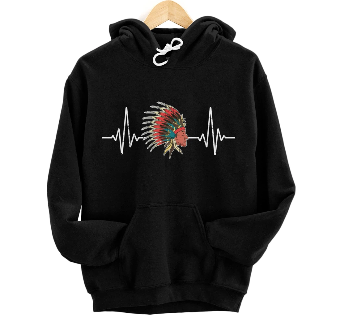 Indian Roots Indigenous Headdress Heartbeat Native American Pullover Hoodie