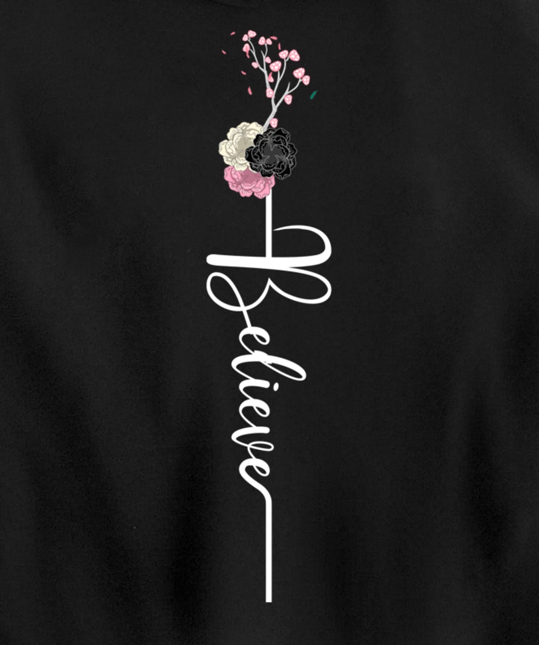 Believe Cross Flower Religious Christian Girls Women Gift Pullover Hoodie