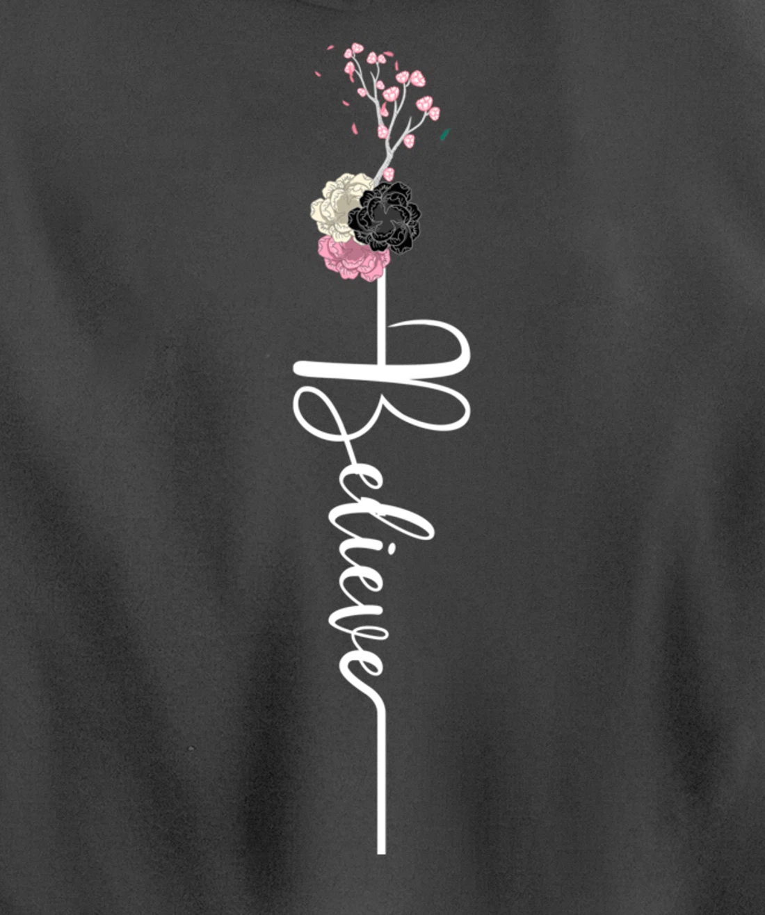 Believe Cross Flower Religious Christian Girls Women Gift Pullover Hoodie