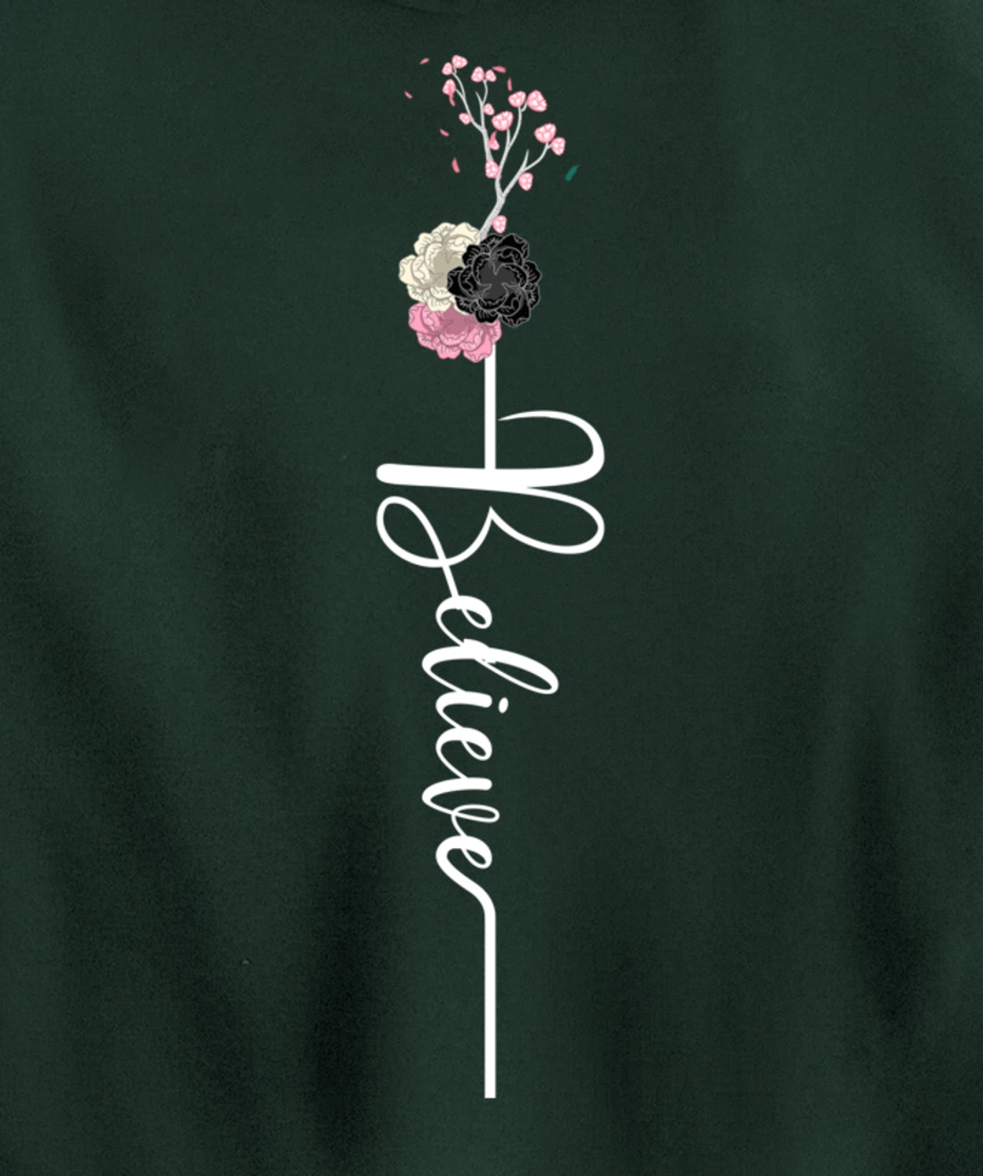 Believe Cross Flower Religious Christian Girls Women Gift Pullover Hoodie