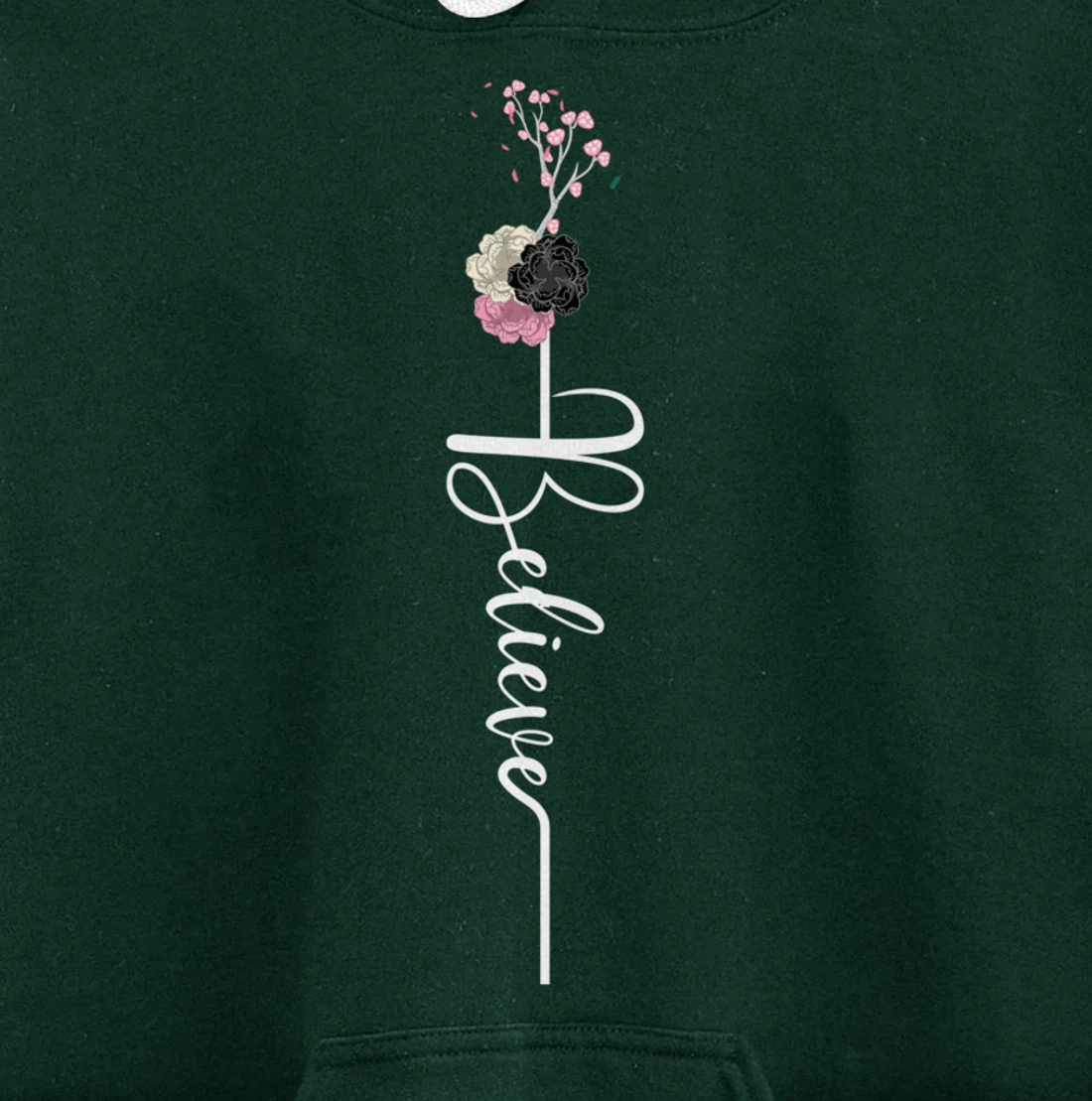 Believe Cross Flower Religious Christian Girls Women Gift Pullover Hoodie