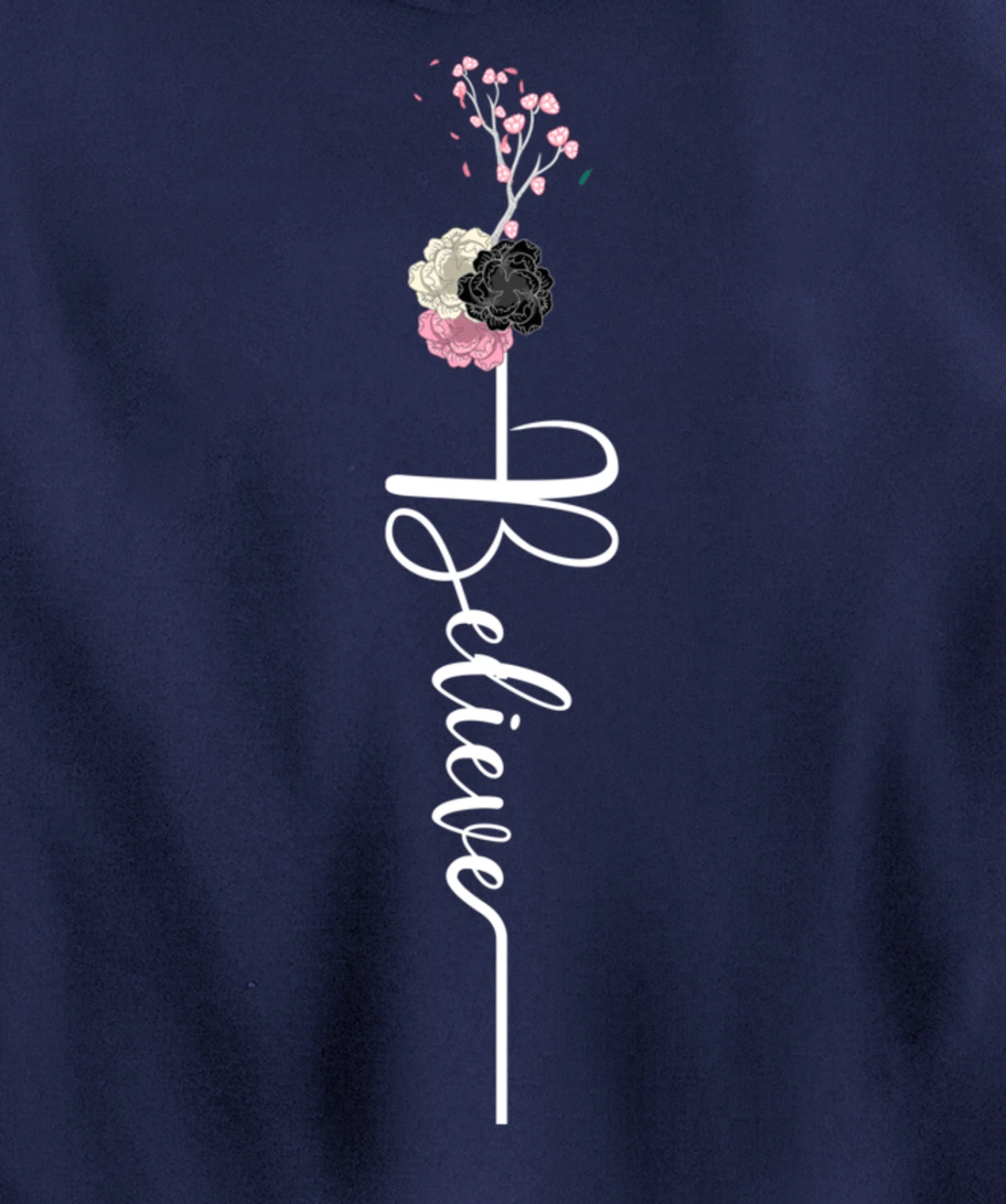 Believe Cross Flower Religious Christian Girls Women Gift Pullover Hoodie