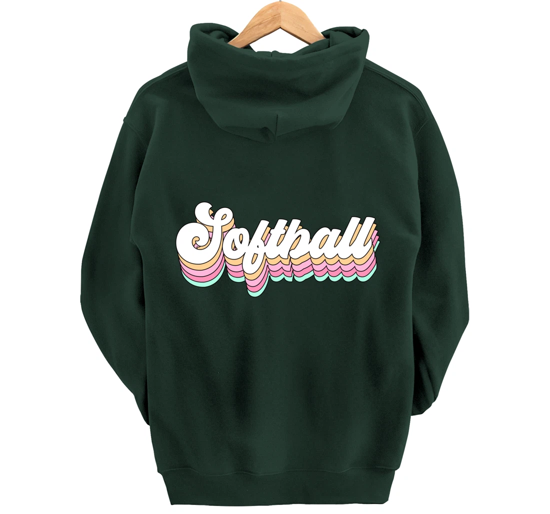 Cute Softball Player Gift for Teen Girls Teenager Retro 70s Pullover Hoodie