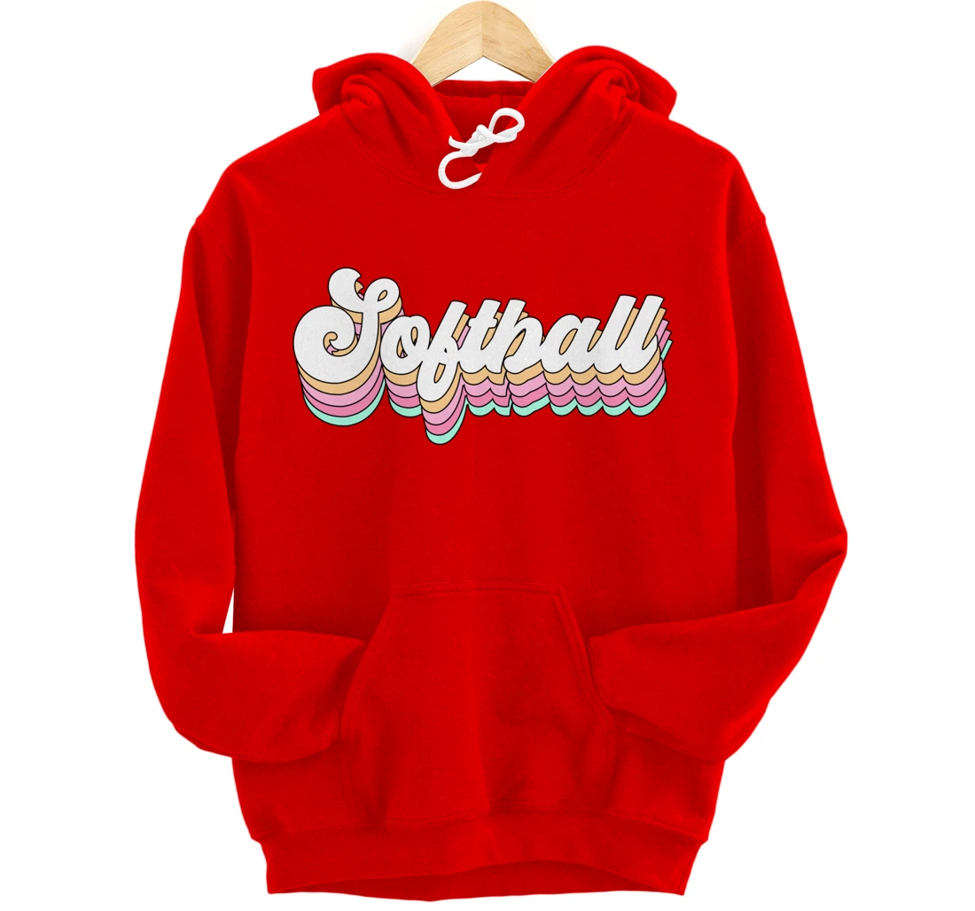 Cute Softball Player Gift for Teen Girls Teenager Retro 70s Pullover Hoodie