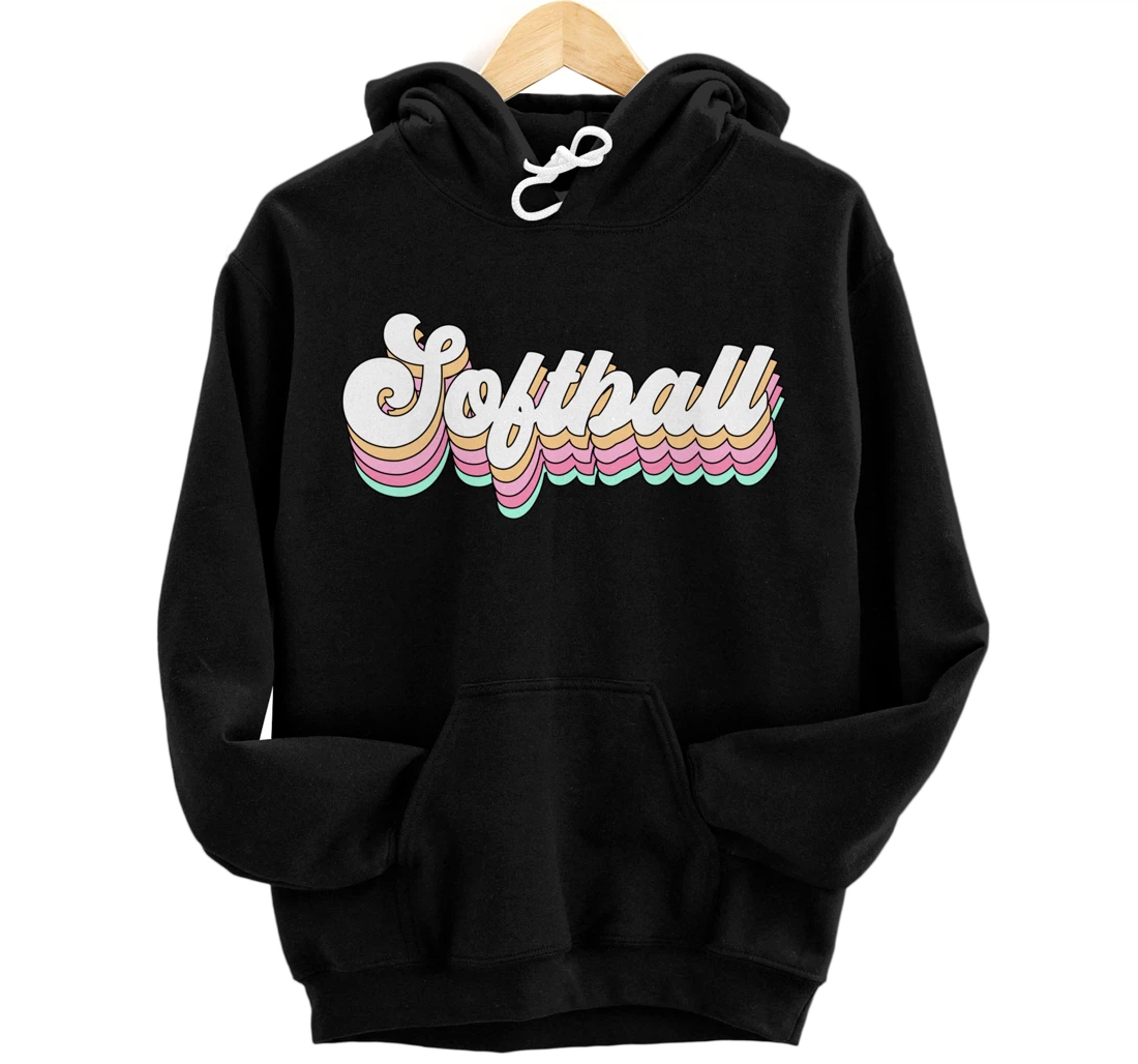 Cute Softball Player Gift for Teen Girls Teenager Retro 70s Pullover Hoodie