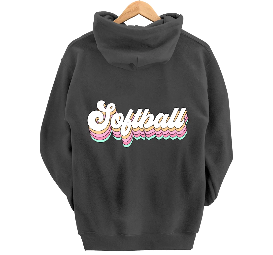 Cute Softball Player Gift for Teen Girls Teenager Retro 70s Pullover Hoodie