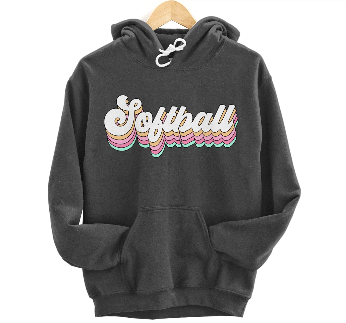 Cute Softball Player Gift for Teen Girls Teenager Retro 70s Pullover Hoodie