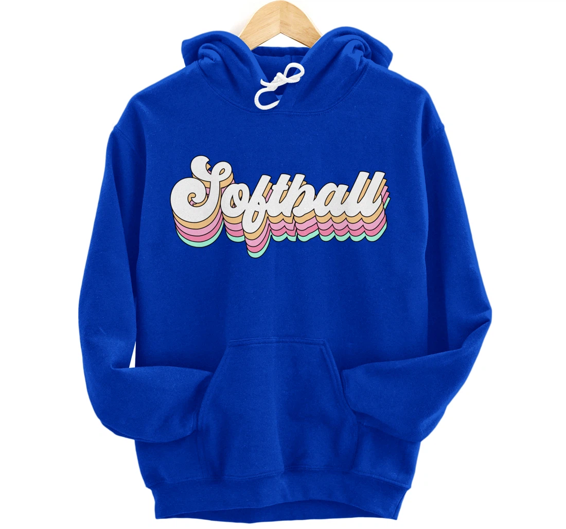 Cute Softball Player Gift for Teen Girls Teenager Retro 70s Pullover Hoodie