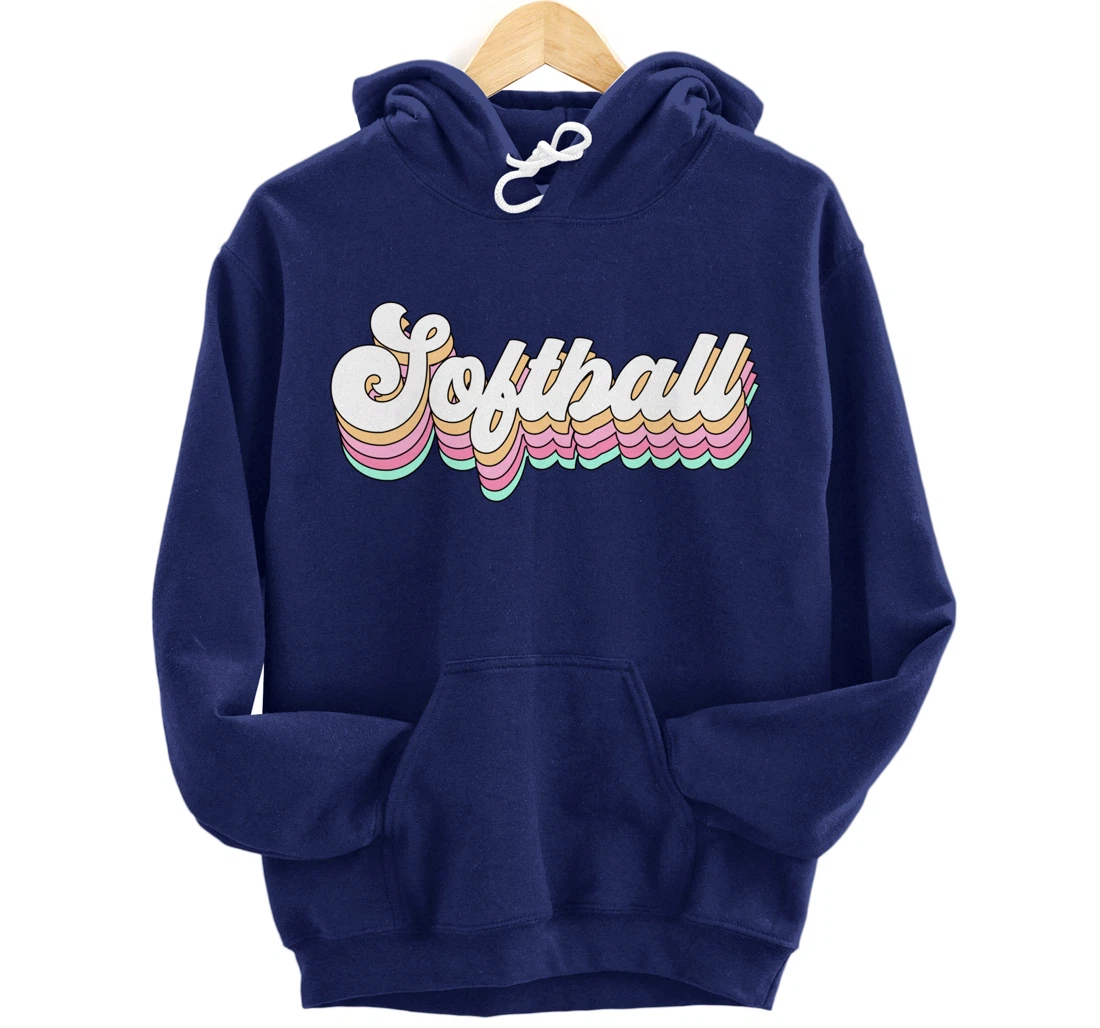 Cute Softball Player Gift for Teen Girls Teenager Retro 70s Pullover Hoodie