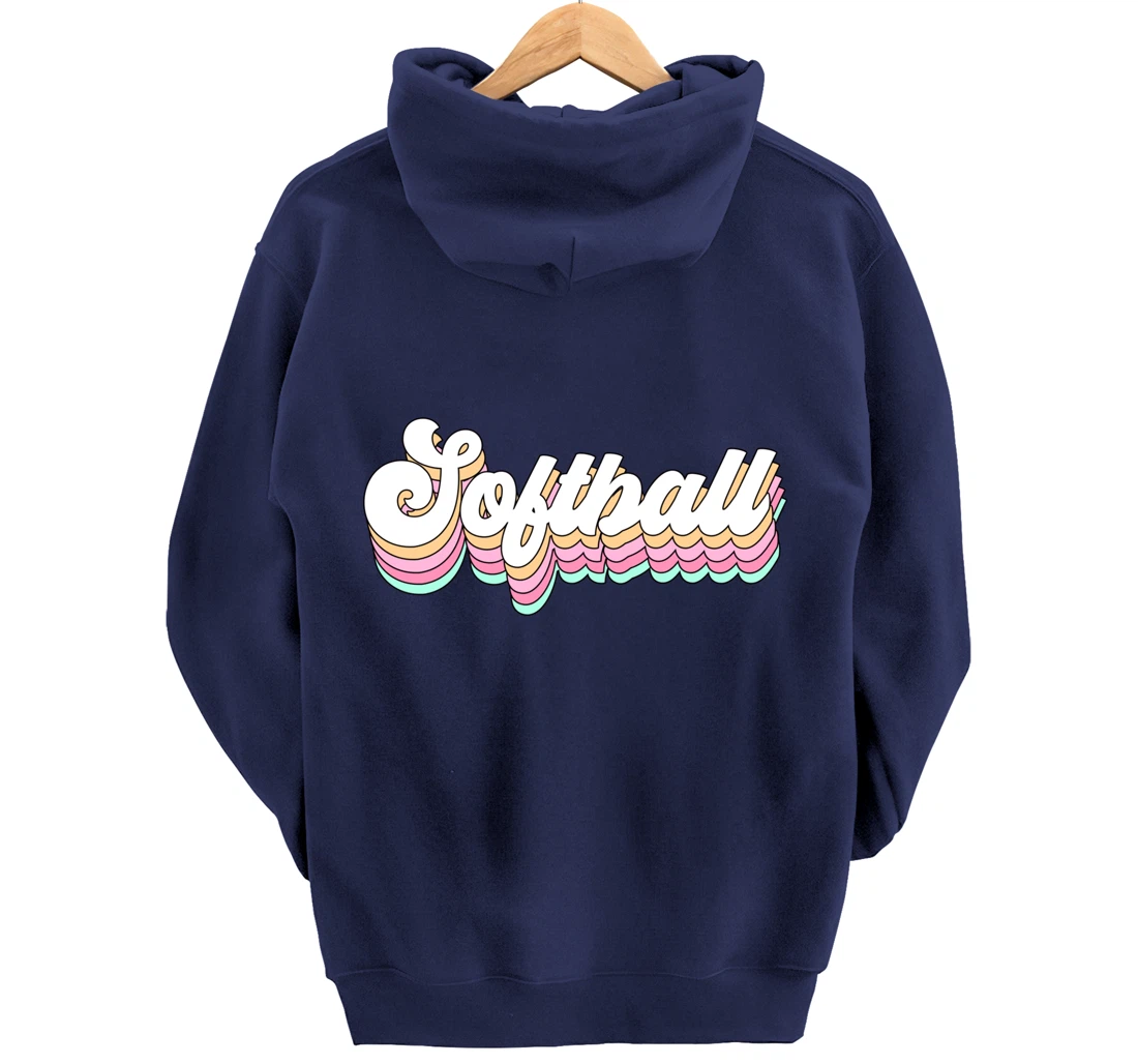 Cute Softball Player Gift for Teen Girls Teenager Retro 70s Pullover Hoodie