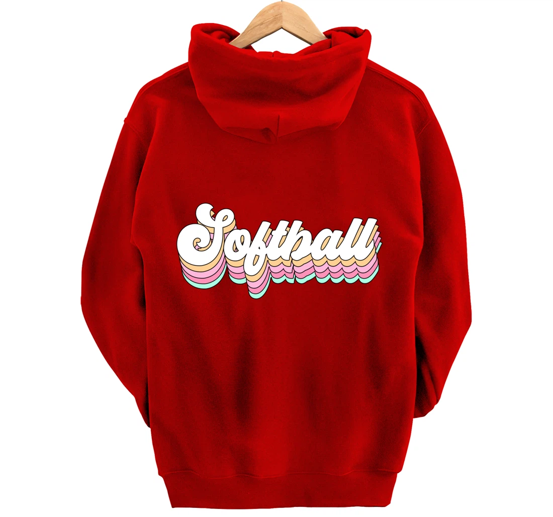 Cute Softball Player Gift for Teen Girls Teenager Retro 70s Pullover Hoodie