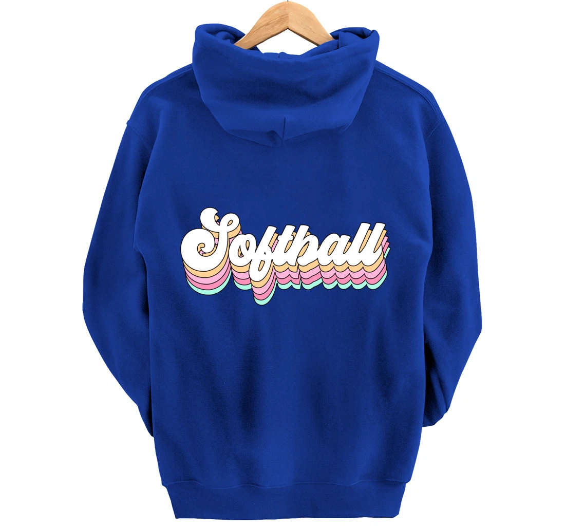 Cute Softball Player Gift for Teen Girls Teenager Retro 70s Pullover Hoodie
