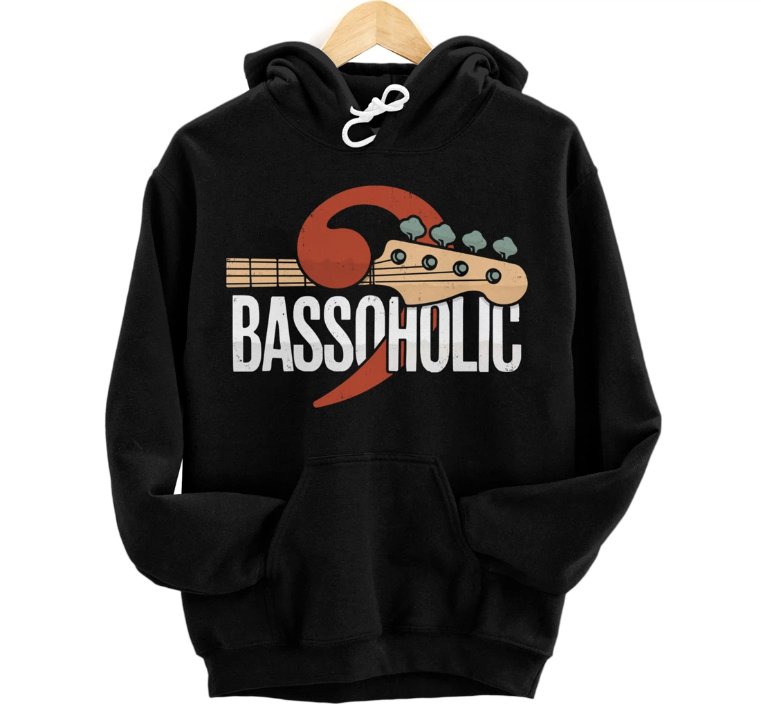 Electric Bass Guitar Gift for Bassist Bass Clef Bassoholic Pullover Hoodie