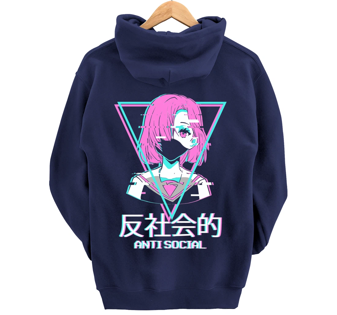 Antisocial Vaporwave Anime Girl Japanese Aesthetic Pullover Hoodie